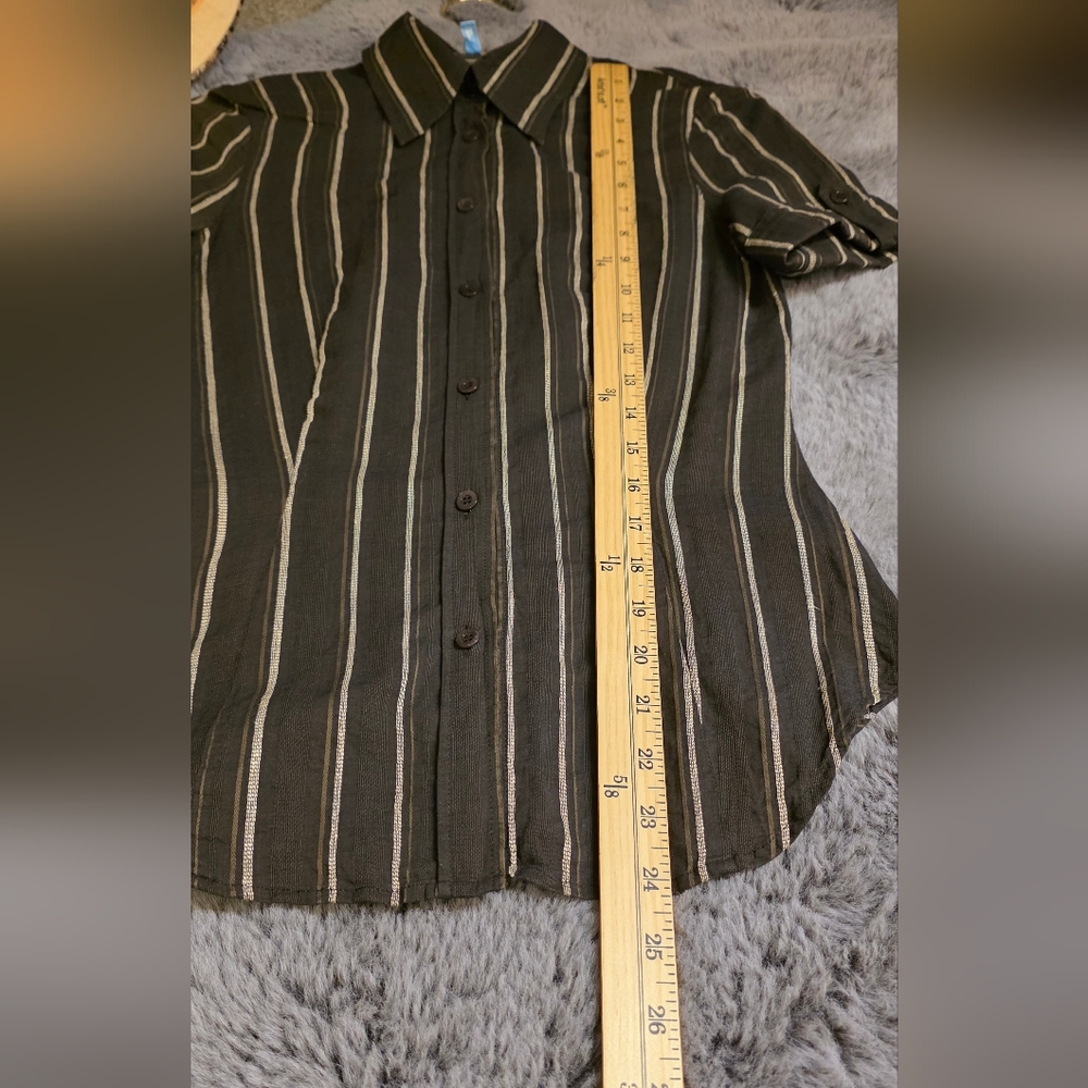 Escada Brown and Cream Striped Button Down Short Sleeve Y2k 90s See Measurements - Picture 12 of 15
